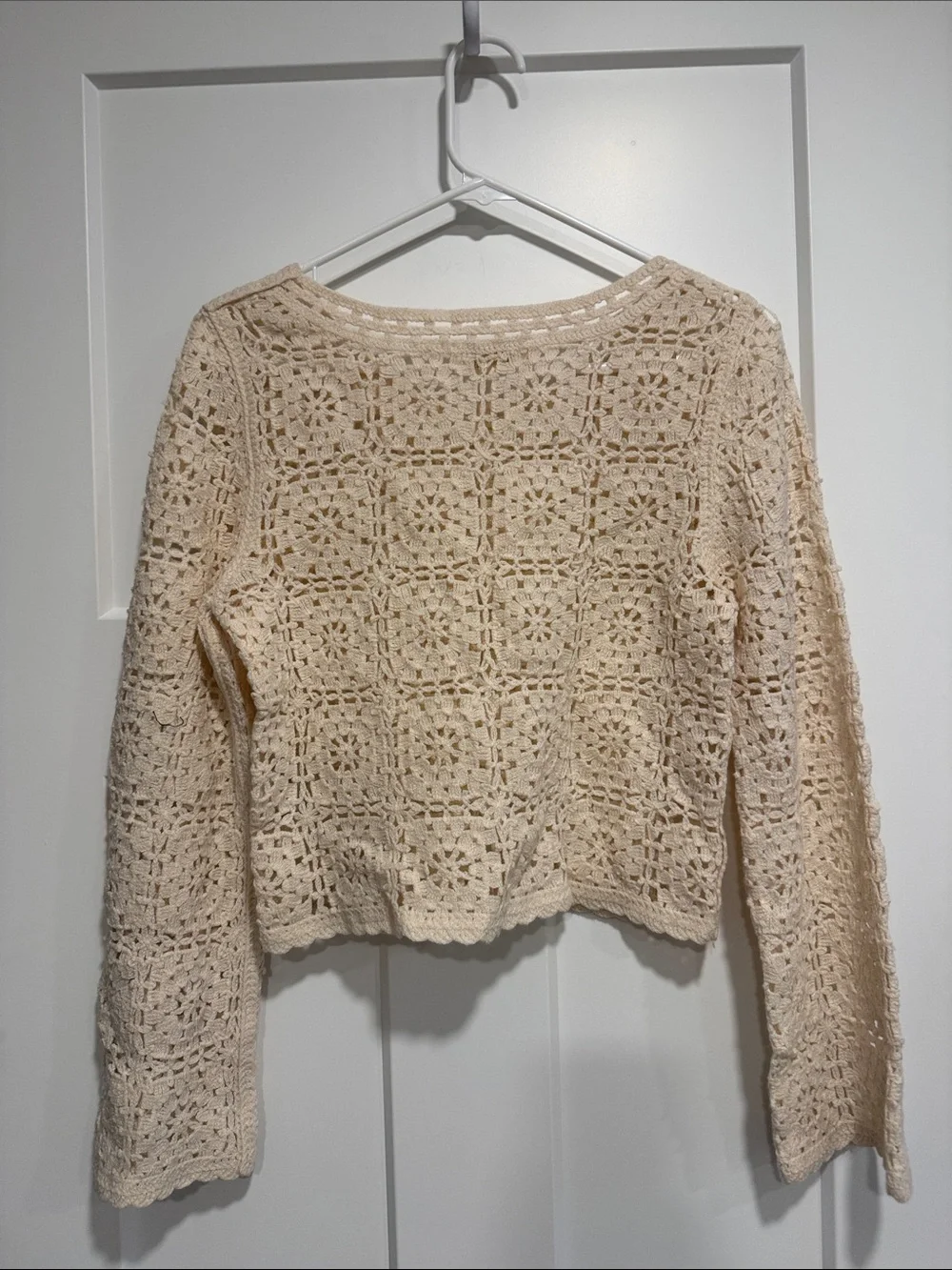 Rebellion XS Cream Crochet Knit Cropped Sweater Cottagecore